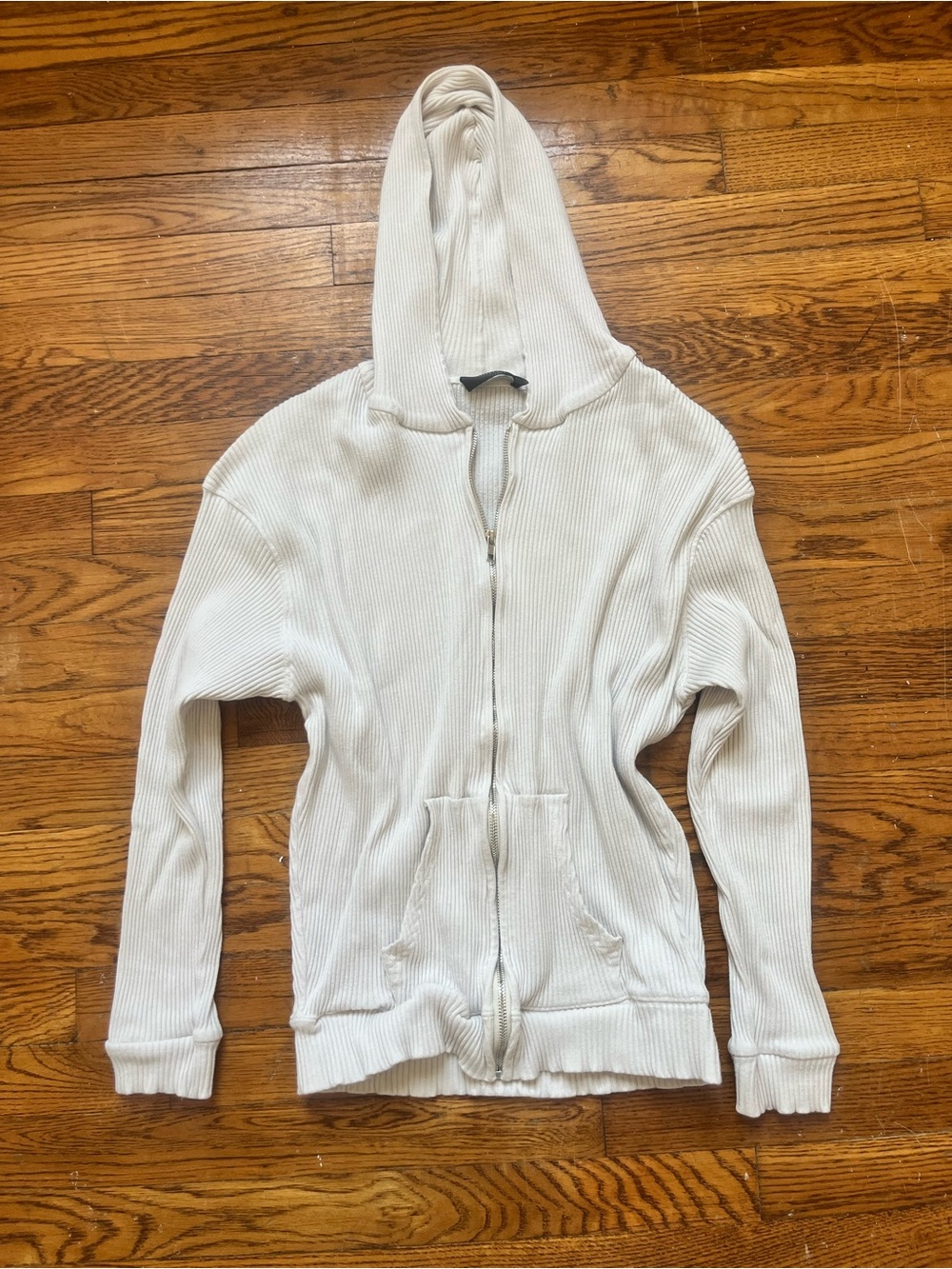 White Fox Boutique Cream Ribbed Zip-Up Hoodie